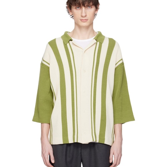 DOCUMENT
Green & Off-White Intarsia Knitting Stripe Shirt - Picture 1 of 8